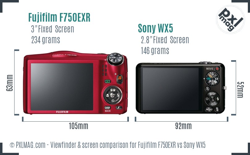 Fujifilm F750EXR vs Sony WX5 Screen and Viewfinder comparison