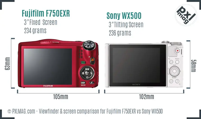 Fujifilm F750EXR vs Sony WX500 Screen and Viewfinder comparison