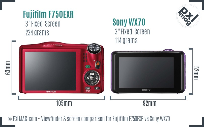 Fujifilm F750EXR vs Sony WX70 Screen and Viewfinder comparison