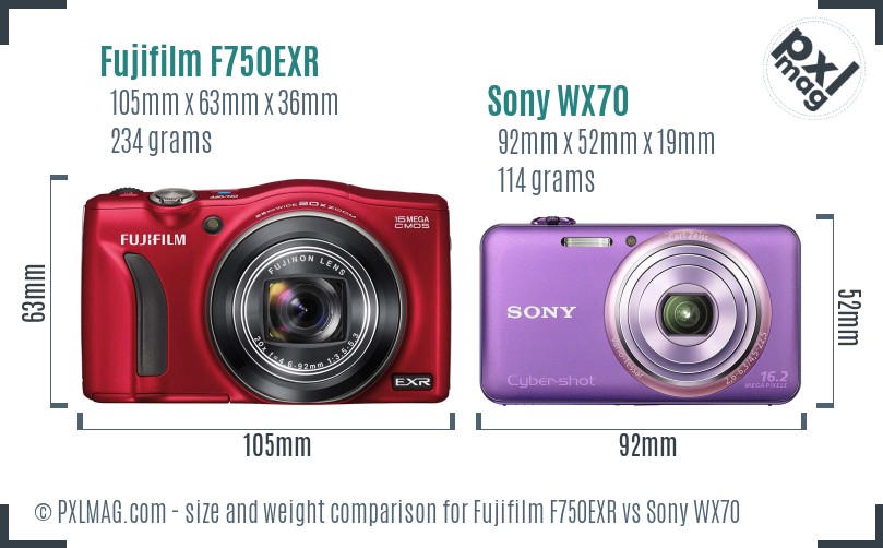 Fujifilm F750EXR vs Sony WX70 size comparison Fujifilm F750EXR vs Sony WX70 size comparison