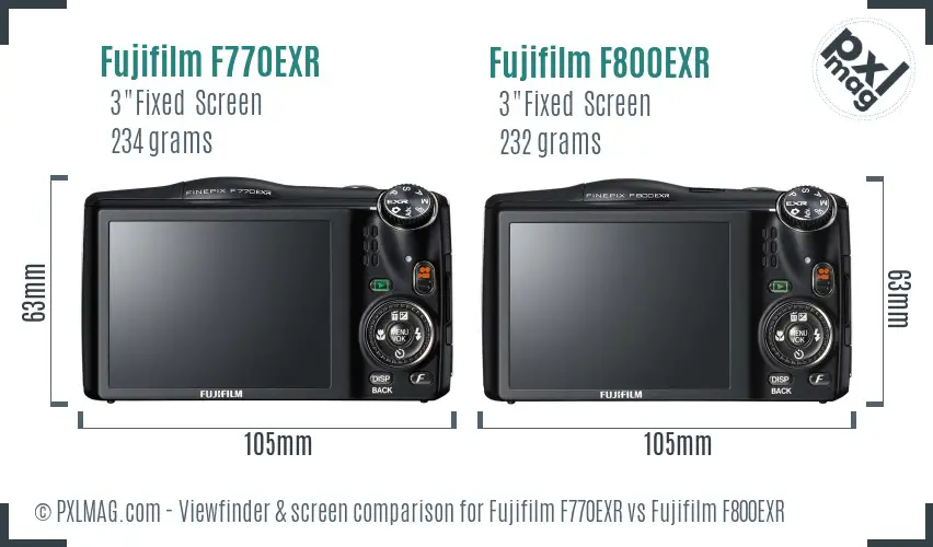 Fujifilm F770EXR vs Fujifilm F800EXR Screen and Viewfinder comparison