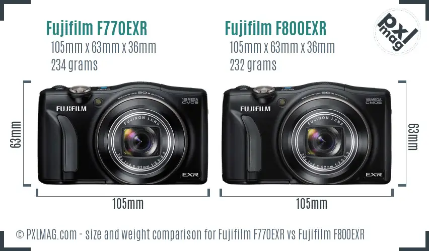 Fujifilm F770EXR vs Fujifilm F800EXR size comparison
