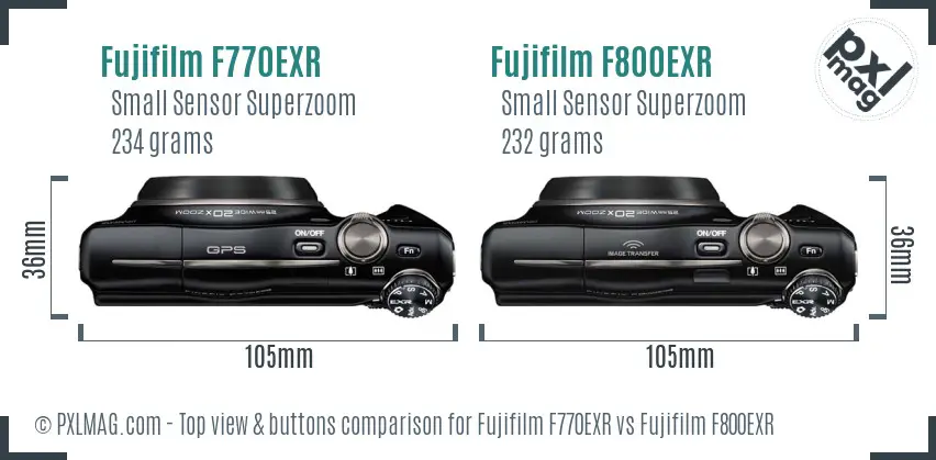 Fujifilm F770EXR vs Fujifilm F800EXR top view buttons comparison
