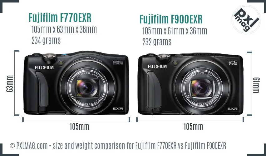 Fujifilm F770EXR vs Fujifilm F900EXR size comparison