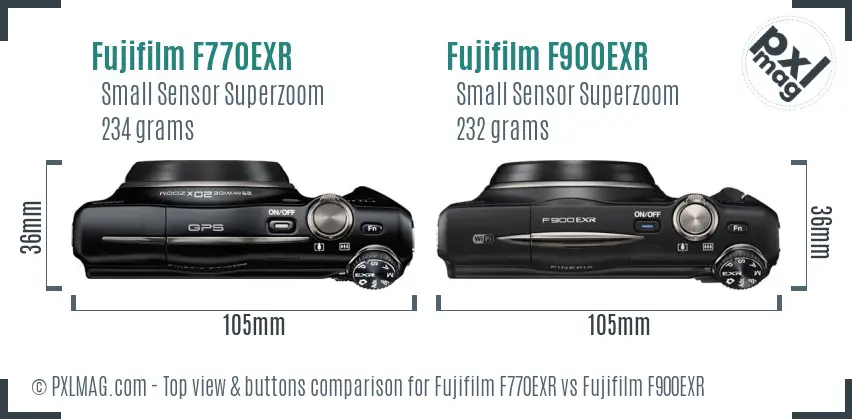 Fujifilm F770EXR vs Fujifilm F900EXR top view buttons comparison