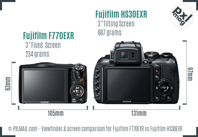 Fujifilm F770EXR vs Fujifilm HS30EXR Screen and Viewfinder comparison
