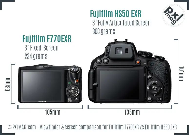 Fujifilm F770EXR vs Fujifilm HS50 EXR Screen and Viewfinder comparison