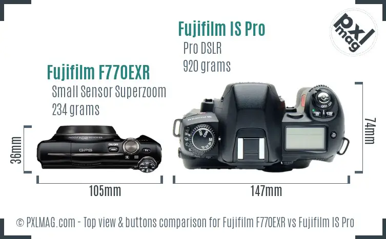 Fujifilm F770EXR vs Fujifilm IS Pro top view buttons comparison