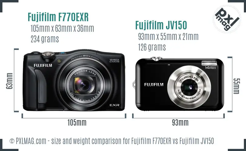 Fujifilm F770EXR vs Fujifilm JV150 size comparison Fujifilm F770EXR vs Fujifilm JV150 size comparison