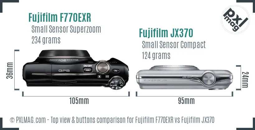 Fujifilm F770EXR vs Fujifilm JX370 top view buttons comparison