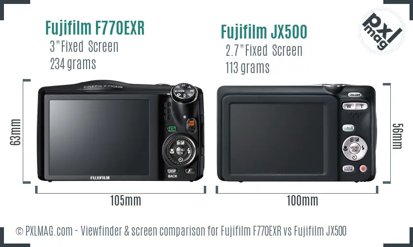 Fujifilm F770EXR vs Fujifilm JX500 Screen and Viewfinder comparison