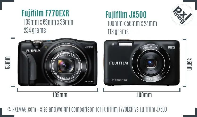 Fujifilm F770EXR vs Fujifilm JX500 size comparison