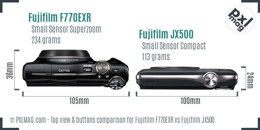 Fujifilm F770EXR vs Fujifilm JX500 top view buttons comparison
