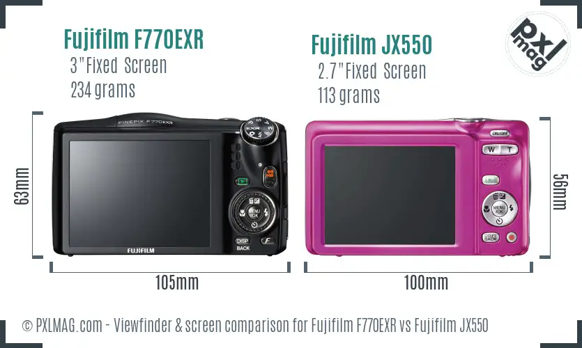 Fujifilm F770EXR vs Fujifilm JX550 Screen and Viewfinder comparison