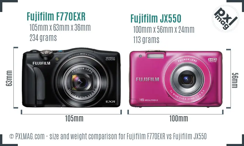 Fujifilm F770EXR vs Fujifilm JX550 size comparison