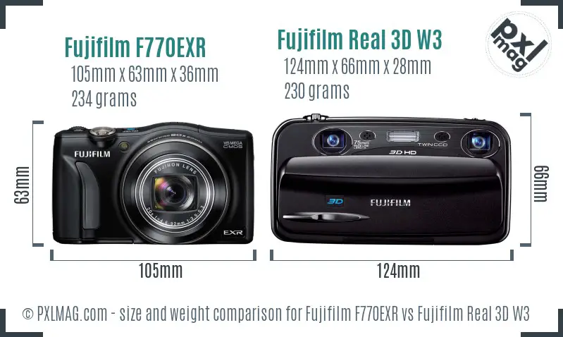 Fujifilm F770EXR vs Fujifilm Real 3D W3 size comparison Fujifilm F770EXR vs Fujifilm Real 3D W3 size comparison