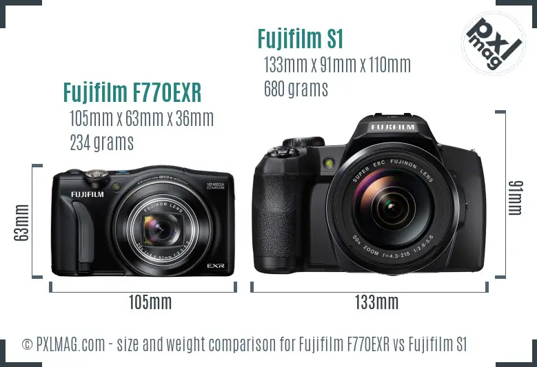 Fujifilm F770EXR vs Fujifilm S1 size comparison