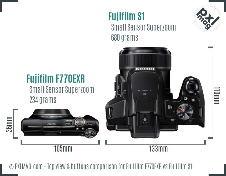 Fujifilm F770EXR vs Fujifilm S1 top view buttons comparison