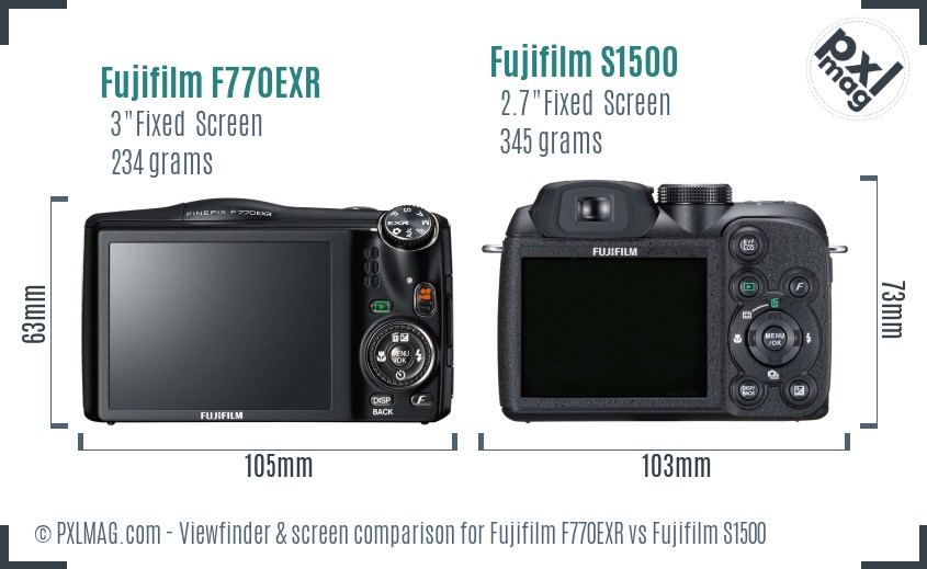 Fujifilm F770EXR vs Fujifilm S1500 Screen and Viewfinder comparison