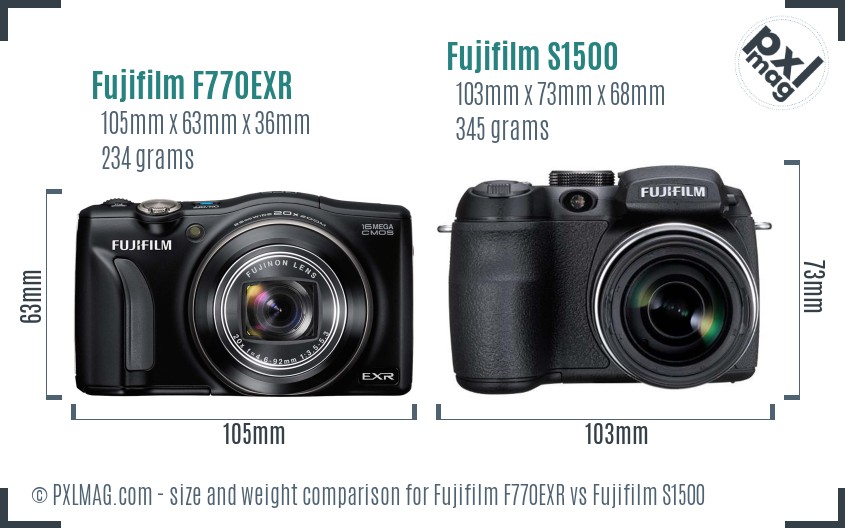 Fujifilm F770EXR vs Fujifilm S1500 size comparison Fujifilm F770EXR vs Fujifilm S1500 size comparison