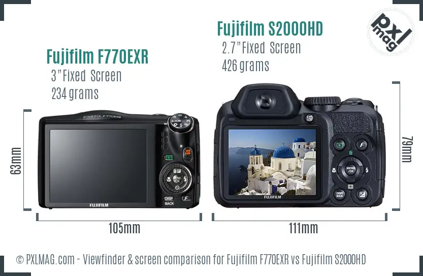 Fujifilm F770EXR vs Fujifilm S2000HD Screen and Viewfinder comparison