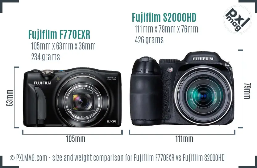 Fujifilm F770EXR vs Fujifilm S2000HD size comparison