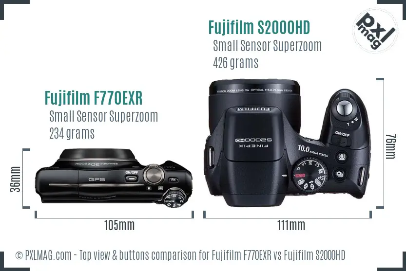 Fujifilm F770EXR vs Fujifilm S2000HD top view buttons comparison