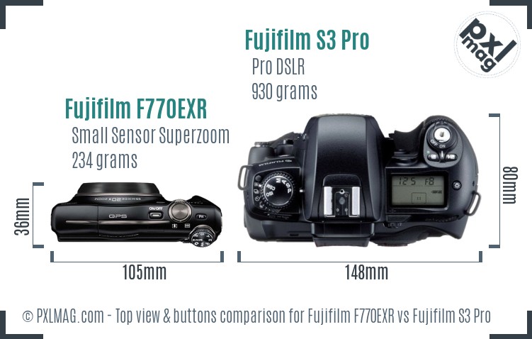 Fujifilm F770EXR vs Fujifilm S3 Pro top view buttons comparison