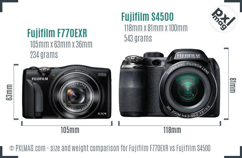 Fujifilm F770EXR vs Fujifilm S4500 size comparison Fujifilm F770EXR vs Fujifilm S4500 size comparison