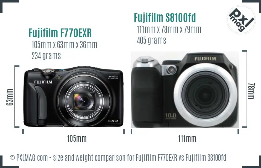 Fujifilm F770EXR vs Fujifilm S8100fd size comparison Fujifilm F770EXR vs Fujifilm S8100fd size comparison