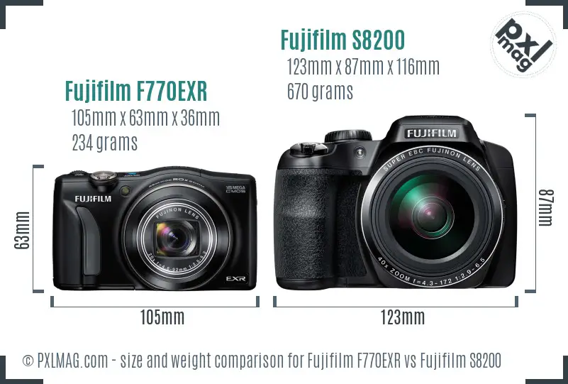 Fujifilm F770EXR vs Fujifilm S8200 size comparison