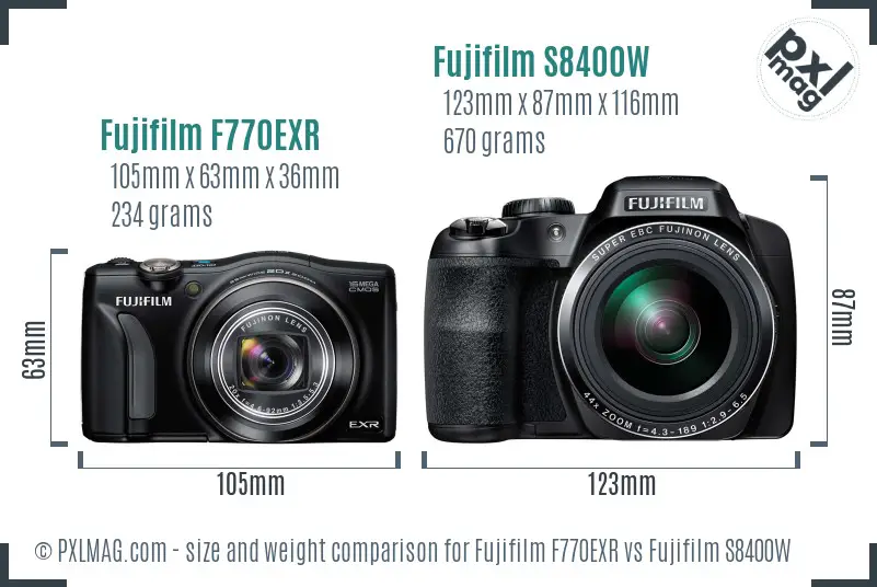 Fujifilm F770EXR vs Fujifilm S8400W size comparison Fujifilm F770EXR vs Fujifilm S8400W size comparison