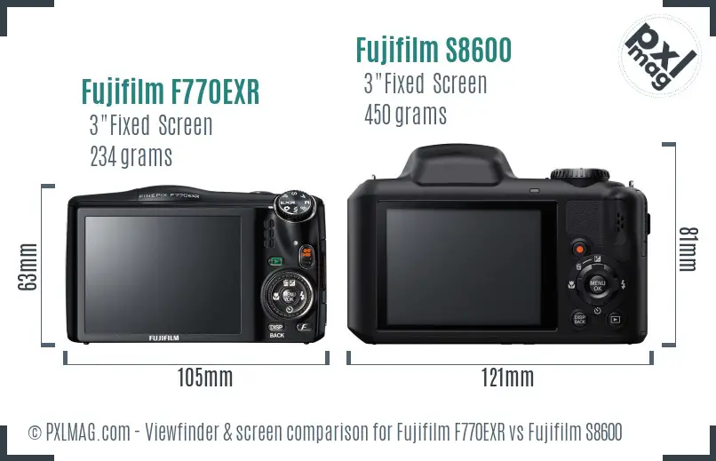 Fujifilm F770EXR vs Fujifilm S8600 Screen and Viewfinder comparison