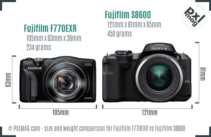 Fujifilm F770EXR vs Fujifilm S8600 size comparison