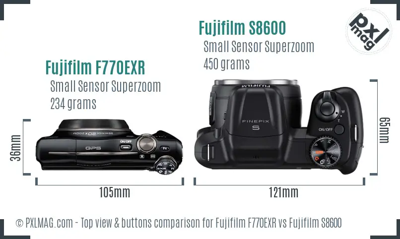 Fujifilm F770EXR vs Fujifilm S8600 top view buttons comparison