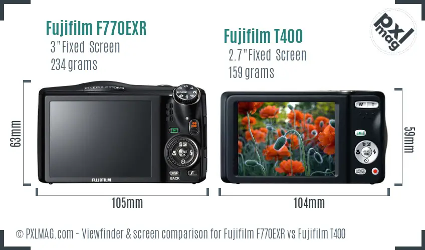 Fujifilm F770EXR vs Fujifilm T400 Screen and Viewfinder comparison