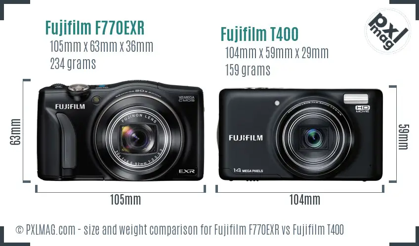 Fujifilm F770EXR vs Fujifilm T400 size comparison