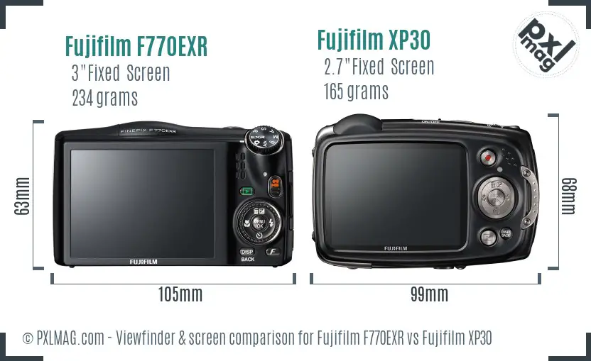 Fujifilm F770EXR vs Fujifilm XP30 Screen and Viewfinder comparison