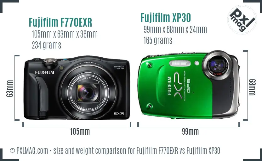 Fujifilm F770EXR vs Fujifilm XP30 size comparison