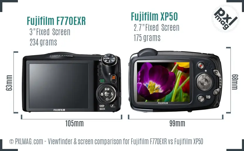 Fujifilm F770EXR vs Fujifilm XP50 Screen and Viewfinder comparison