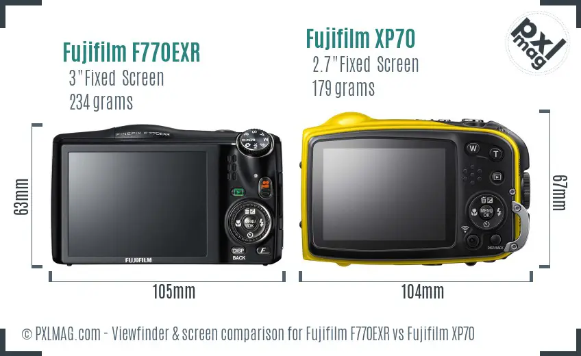 Fujifilm F770EXR vs Fujifilm XP70 Screen and Viewfinder comparison