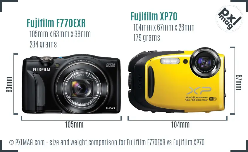 Fujifilm F770EXR vs Fujifilm XP70 size comparison