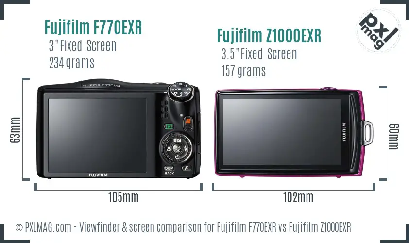 Fujifilm F770EXR vs Fujifilm Z1000EXR Screen and Viewfinder comparison