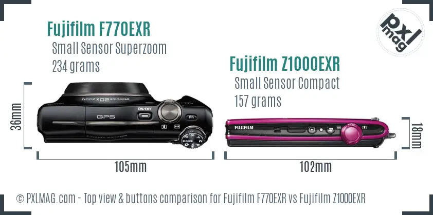 Fujifilm F770EXR vs Fujifilm Z1000EXR top view buttons comparison