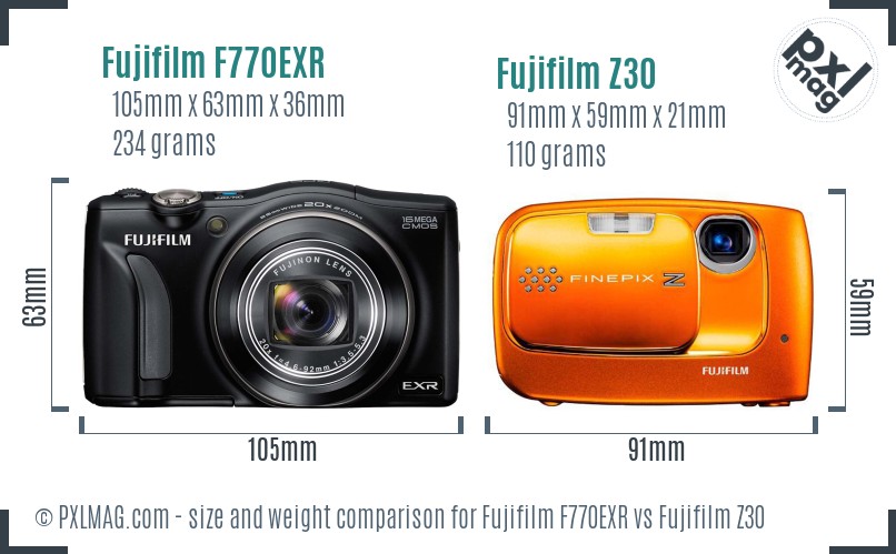 Fujifilm F770EXR vs Fujifilm Z30 size comparison Fujifilm F770EXR vs Fujifilm Z30 size comparison