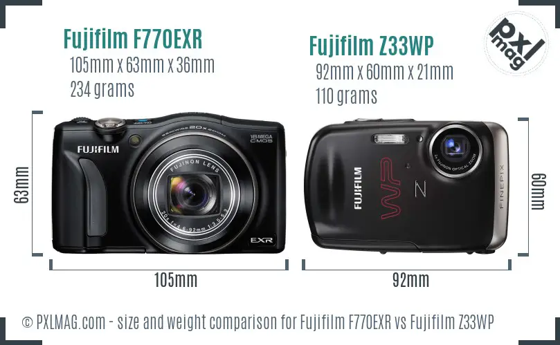 Fujifilm F770EXR vs Fujifilm Z33WP size comparison Fujifilm F770EXR vs Fujifilm Z33WP size comparison