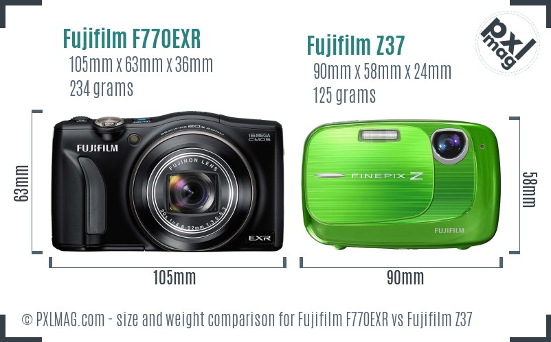 Fujifilm F770EXR vs Fujifilm Z37 size comparison