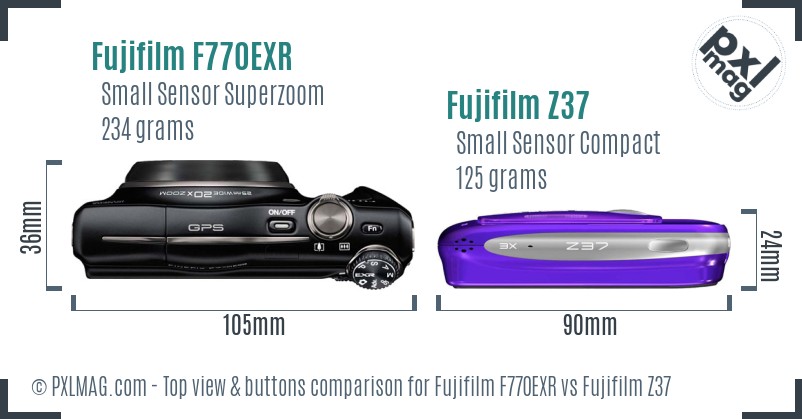 Fujifilm F770EXR vs Fujifilm Z37 top view buttons comparison