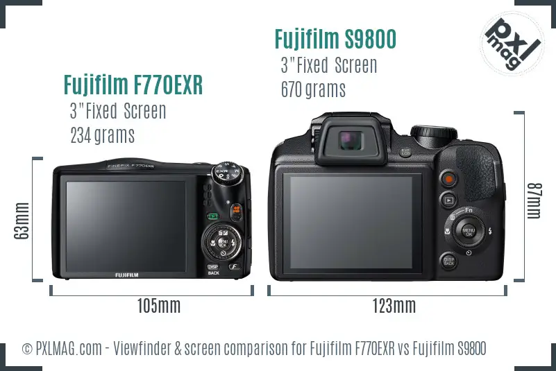 Fujifilm F770EXR vs Fujifilm S9800 Screen and Viewfinder comparison