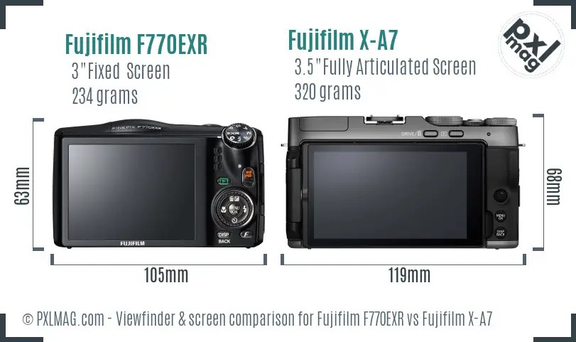 Fujifilm F770EXR vs Fujifilm X-A7 Screen and Viewfinder comparison